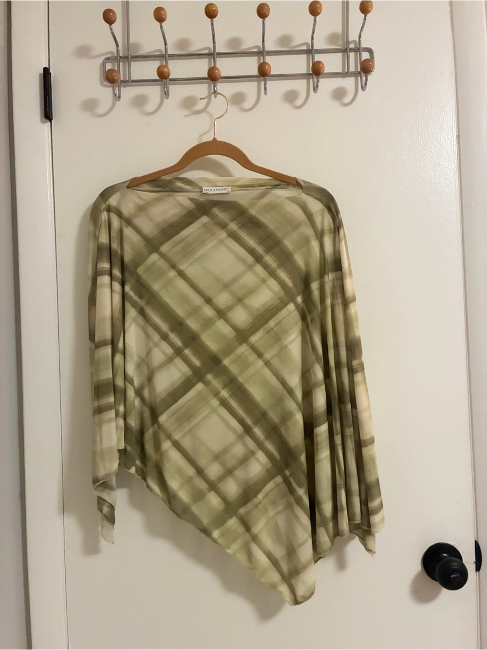 EILEEN FISHER Olive Plaid Draped Women's Tunic Top